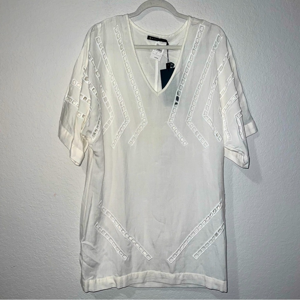 NWT VIX Paula Hermanny Solid White Luna Caftan Top